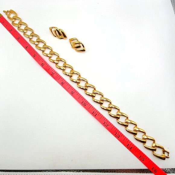Napier Vintage Necklace And Earrings Set, Gold Toned Link Chain - Picture 6 of 7
